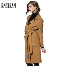 Европейский стиль, женская шерстяная куртка, длинный Тренч, Женское пальто Casaco Feminino, Осень-зима, женская тонкая шерстяная Верхняя одежда WUJ0612