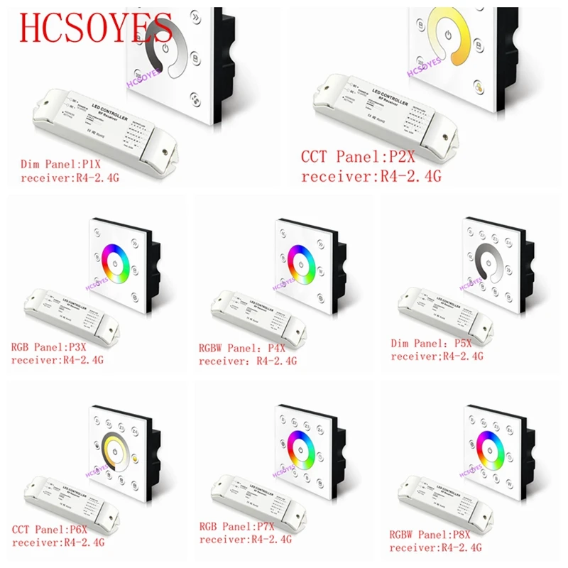 

BC P1X/P2X/P3X/P4X/P5X/P6X/P7X/P8X touch led Panel R4-CC-2.4G/R4-2.4G wireless Receiver 2.4G DMX512 Dim/CCT/RGB/RGBW led dimmer