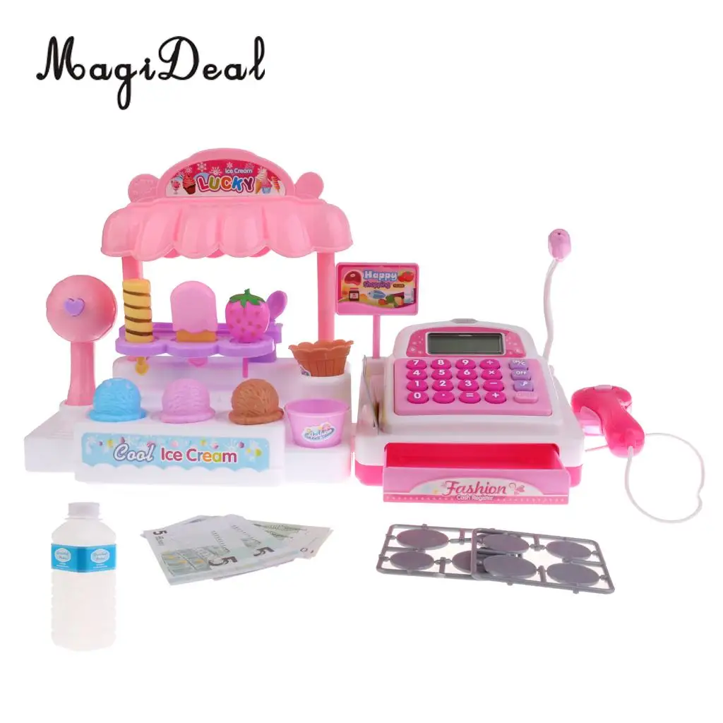 MagiDeal Top Sale 1Set Simulation Ice Cream Store Cash Register for Kids Children Girls Pretend Play Toy Birthday Gift