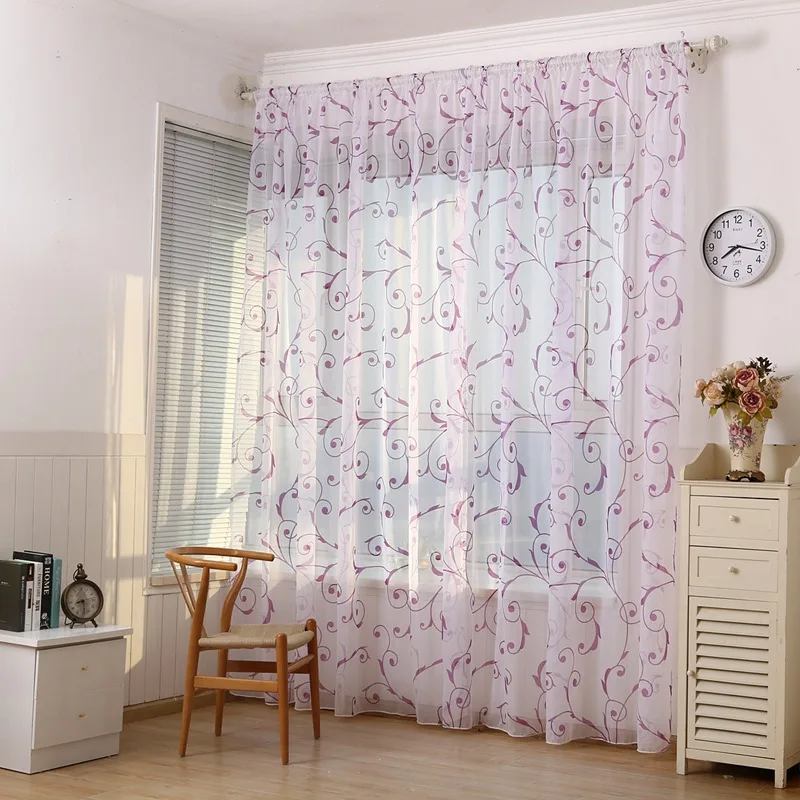 2m*1m Polyester Fiber Plant S Hook Shape Print Window Curtain Yarn Translucent Tulle Curtains