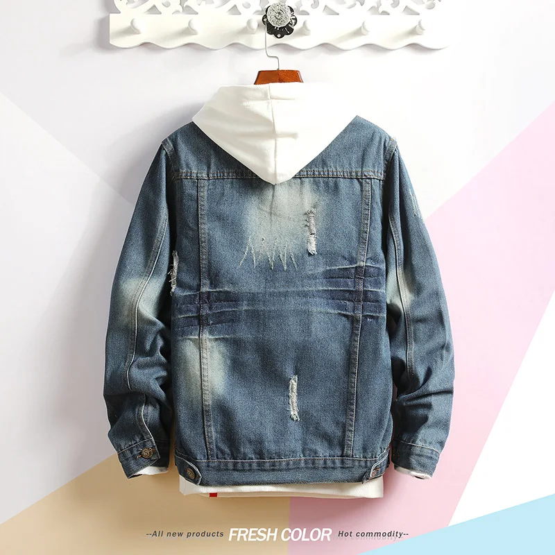 Для мужчин s в стиле хип-хоп джинсы Для мужчин куртка пальто denim trucker jacket износостойкие подкладки джинсовая куртка Азиатский размер M-3XL