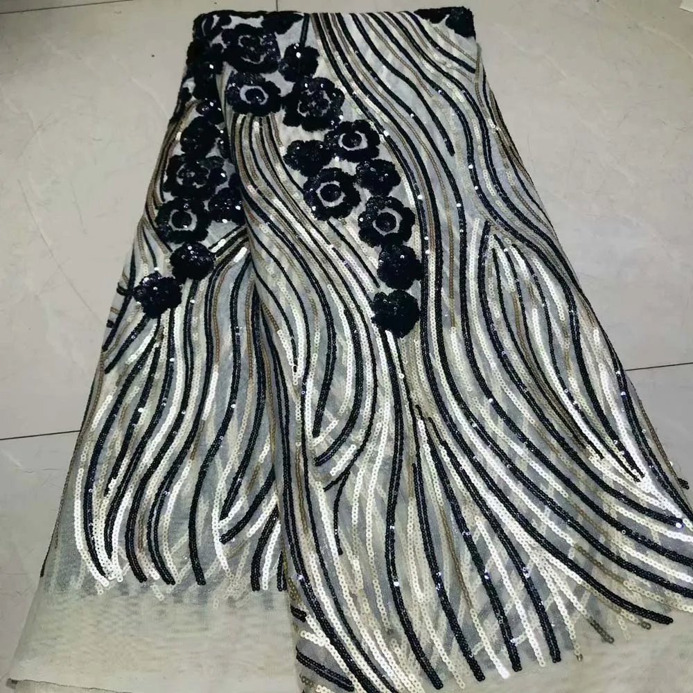 

French Net Lace Fabric 2019 Latest african guipure lace fabric with embroidery mesh black Swiss Voile nigerian tulle lace fabric