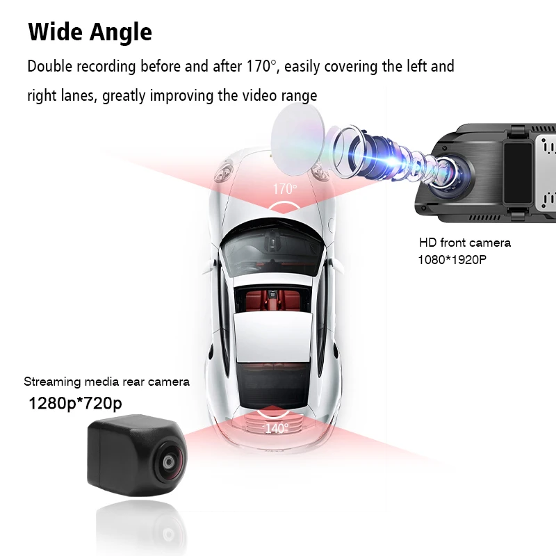 ANSTAR 4G Android Dashcam Full HD 1920x1080 Зеркало DVR Автомобильный рекордер Wifi ADAS GPS Dash камера 10 ''IPS сенсорный экран автомобильный видеорегистратор