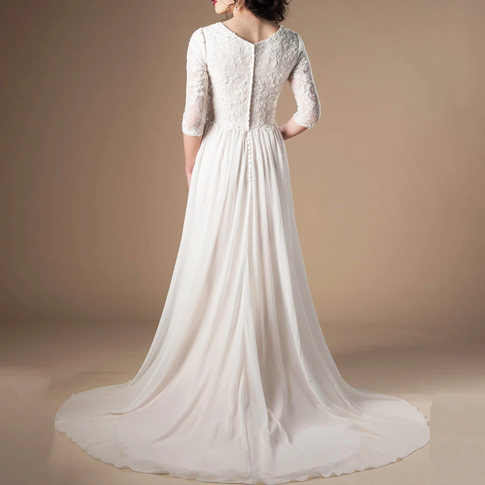 Винтажное свадебное платье с короткими рукавами, кружевное с бусинами элегантное ТРАПЕЦИЕВИДНОЕ ПЛАТЬЕ большого размера с пуговицами на заказ