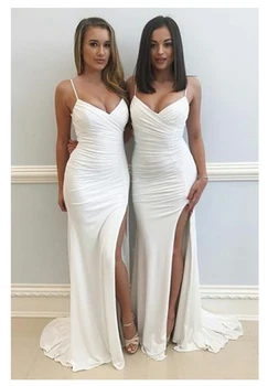

LORIE Mermaid Wedding Dresses Spaghetti Straps Beach Bride Dress Backless Sexy Side Split White Ivory Wedding Gown