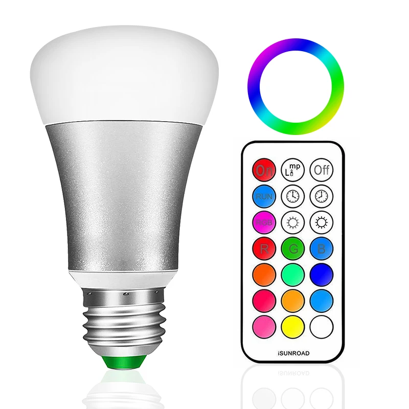 Image E27 RGB LED Bulb 10W LED RGB Lamp 110V 220V 12 Colors Remote Control Led Light for Home Decoration Stage Lighting RGBW Led Lamp