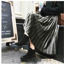 Осень-зима Для женщин Высокая талия бархат юбка трапециевидной формы для женские корейские длинные плиссированные юбки 32