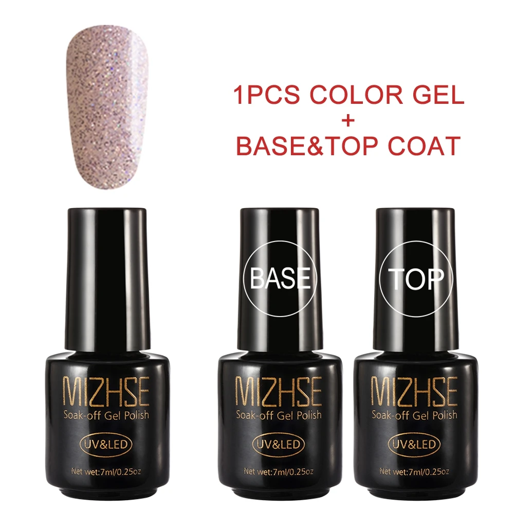 MYZS003 MIZHSE Гель-лак Набор UV Vernis Полупостоянный праймер верхнее пальто 3 шт./партия Гибридный лак Гель-лак УФ Блестки Блестящий эффект цвет - Цвет: MYZS003