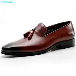 QYFCIOUFU/2019 Мужские модельные туфли; офисные свадебные туфли из натуральной коровьей кожи ручной работы; Туфли-оксфорды на плоской подошве с