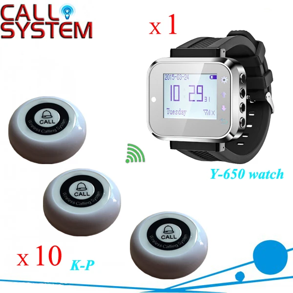 

433.92mhz Restaurant wireless service caller system 1 wrist pager 10 table buzzers