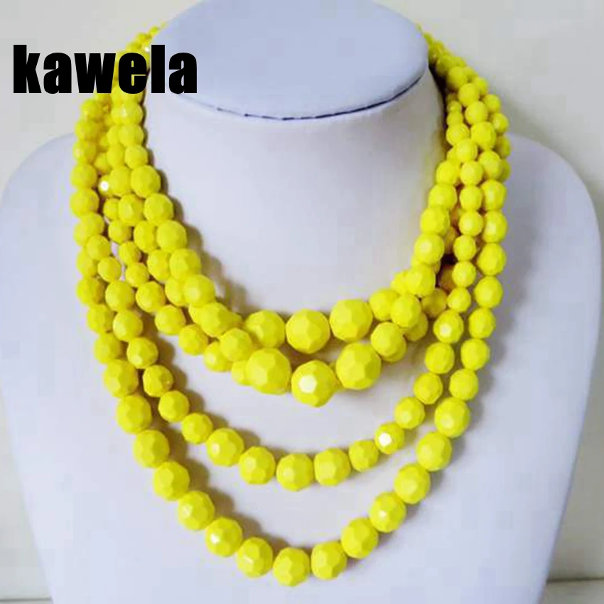 Бесплатная доставка Пять слоистых бисера ожерелье, желтый ожерелье, воротник ожерелье с бусинами