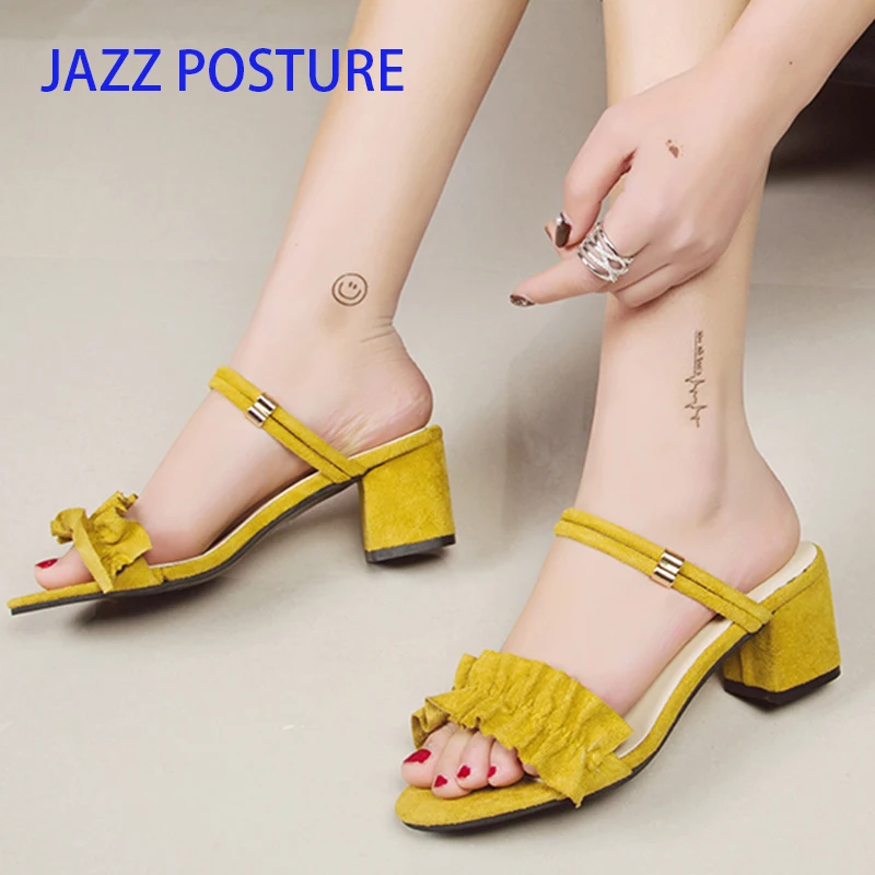 

Women Fashion Non-slip Sexy 6cm heels Sweets Ladies Sandals Summer Fish Mouth Ruffle stilettos sandals size 35-40 y142
