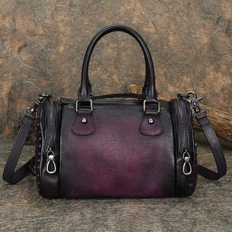 Новинка, винтажная кожаная сумка на плечо, Повседневная оригинальная ручная сумка, женская сумка через плечо с заклепками, с верхней ручкой - Цвет: purple