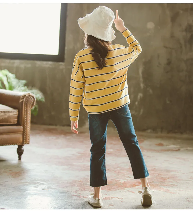 New 2019 Spring Baby Big Girls Striped Loose Tees Tops Clothes Children Cotton Casual Long Sleeve T-shirts For Kids Clothing (13)
