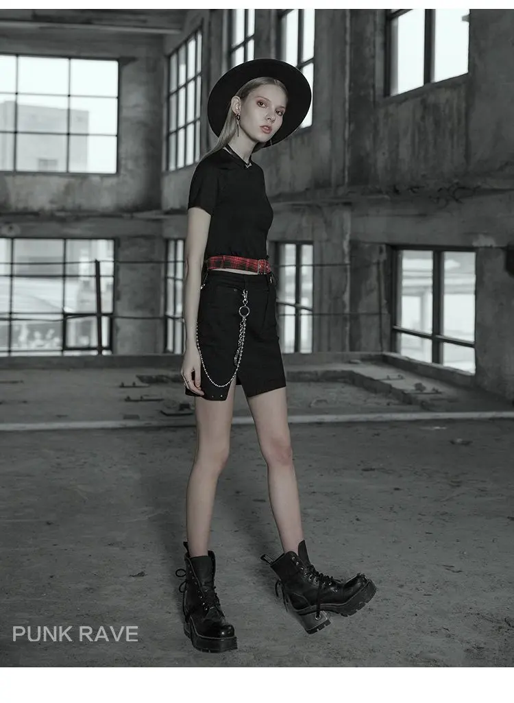 Панк рейв женская готическая Черная мини юбка труба с металлической цепочкой PQ524 Азиатский размер xs-l