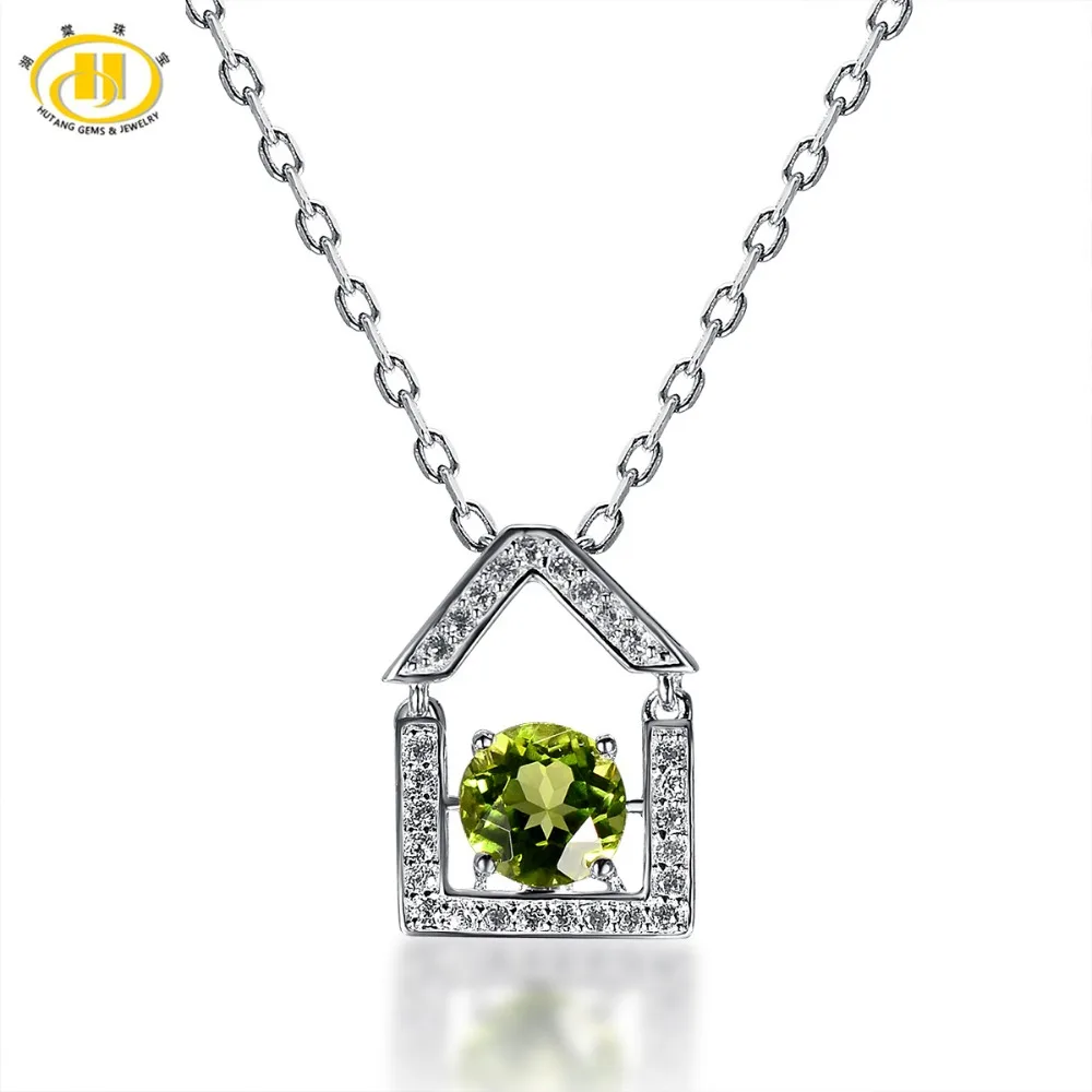 

Hutang Round 7mm Natural Peridot Swing House Pendant Solid 925 Sterling Silver Necklace Gemstone Fine Jewelry Birthday Gift