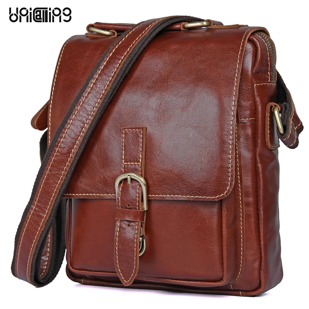 

New style messenger bag men leather Top grade All-match hasp Fashion Retro cow leather men bag solid color small shoulder bags