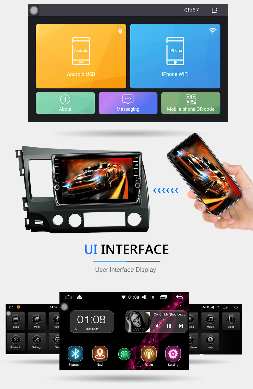 Excellent FUNROVER android 8.0 2 din car dvd for honda civic 2006-2011 navigation gps car radio video stereo multimedia player 2G RAM 32G 14
