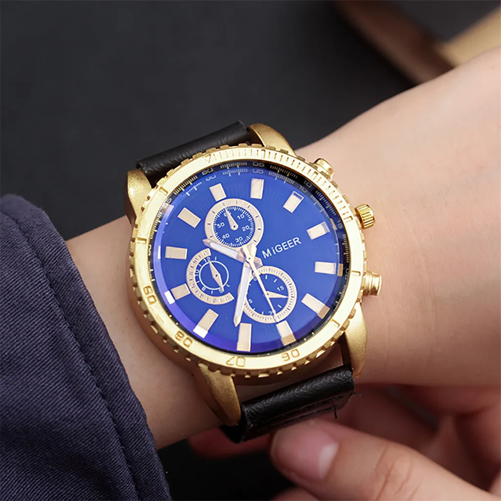 

High-End New Geneva Men's Leather Strap Stainless Steel Quartz Analog Watch часы мужские relogio masculino reloj hombre