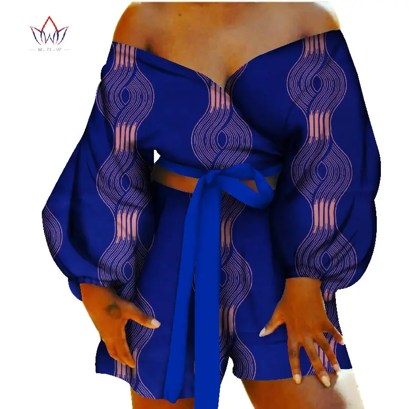 Женский сексуальный топ с галстуком-бабочкой и короткие штаны, комплекты, Bazin Riche, африканская одежда, 2 штуки, комплекты штанов, Дашики, Женская африканская одежда, WY088