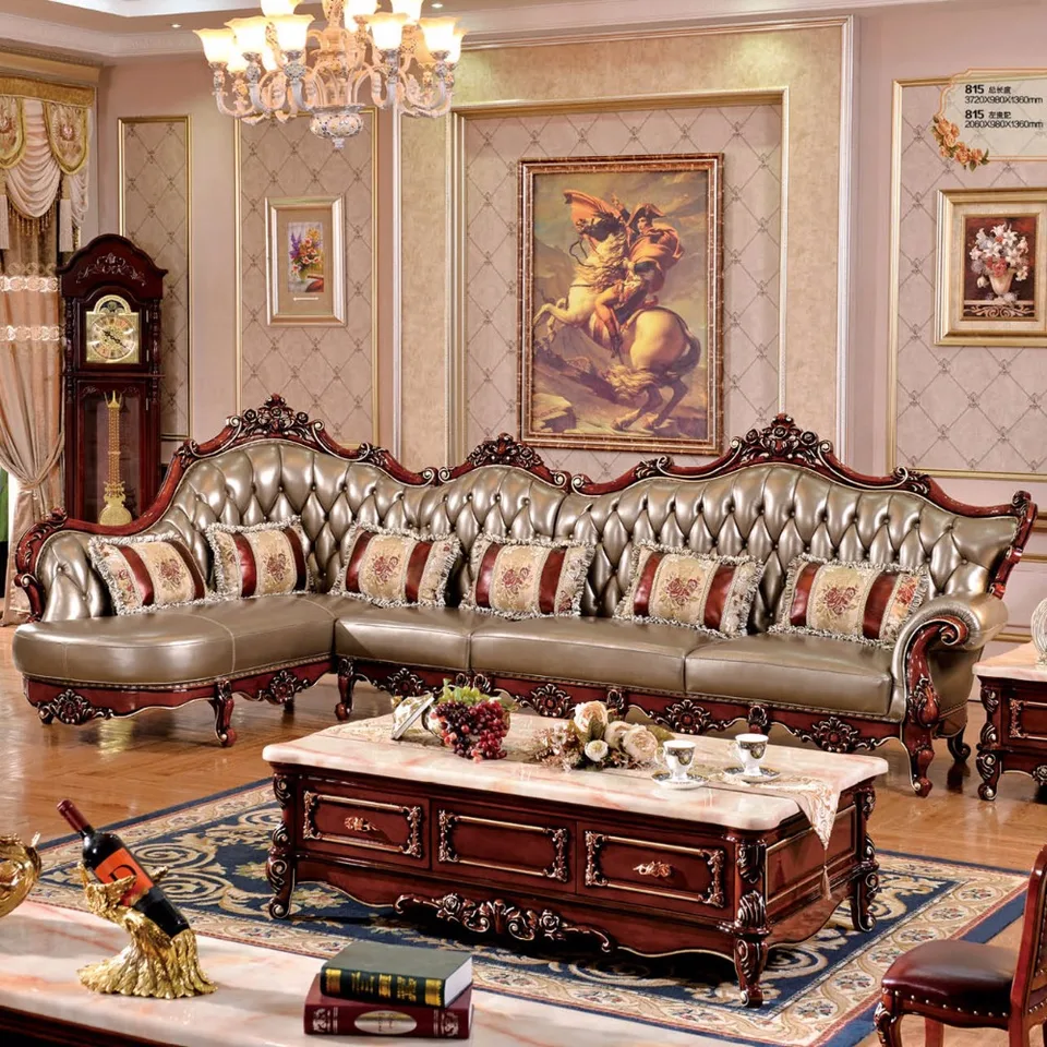 L Shaped Sofa Solid Wood Carving Antique Leather Sofa Living Room Sofa|l Shaped Sofa|antique Leather Sofasleather Sofa - AliExpress