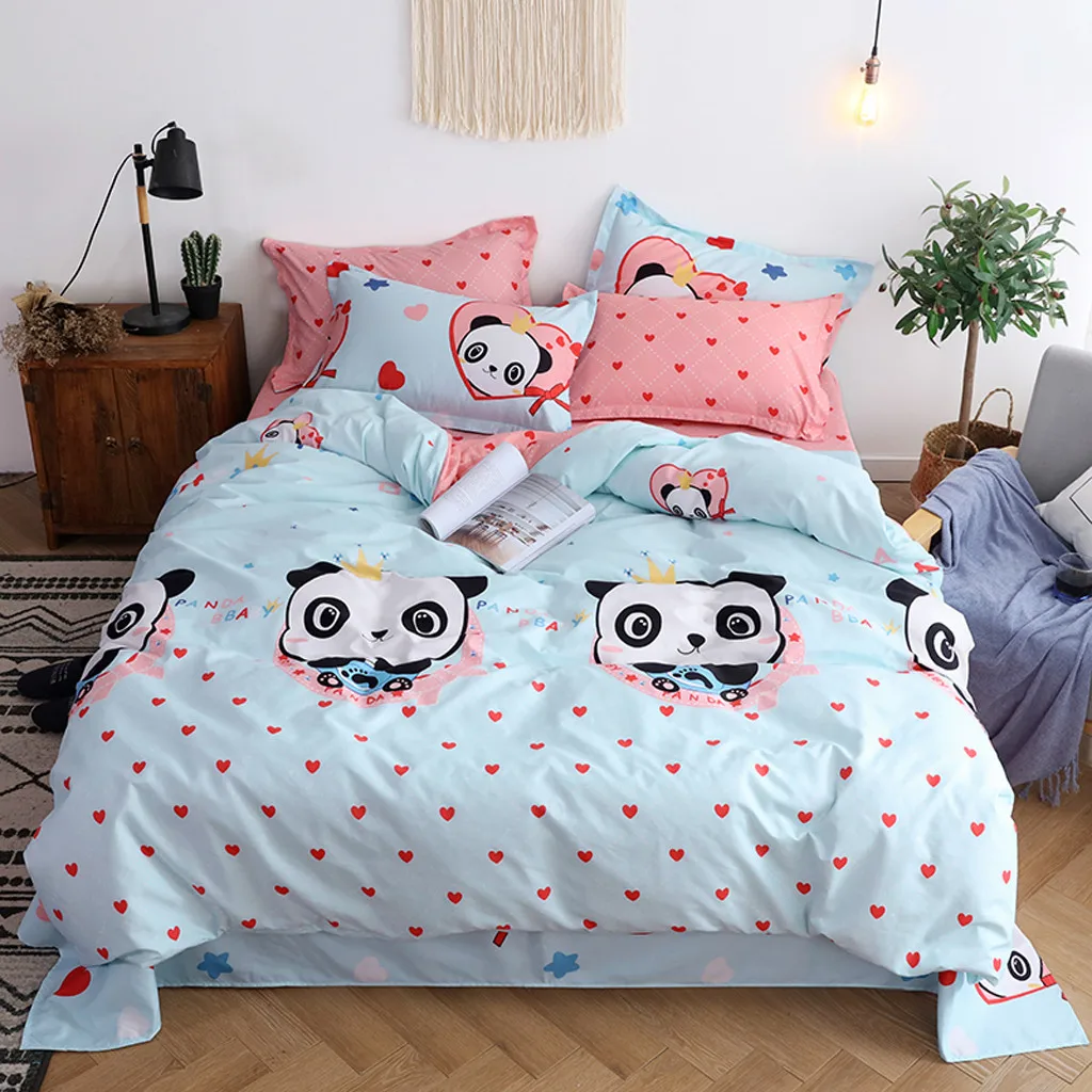 

Home Textile Cat Kitty Girs pink Bedding Sets Single Double Duvet Cover set stripe Flat Sheet Child Adult 100%cotton bedclothes