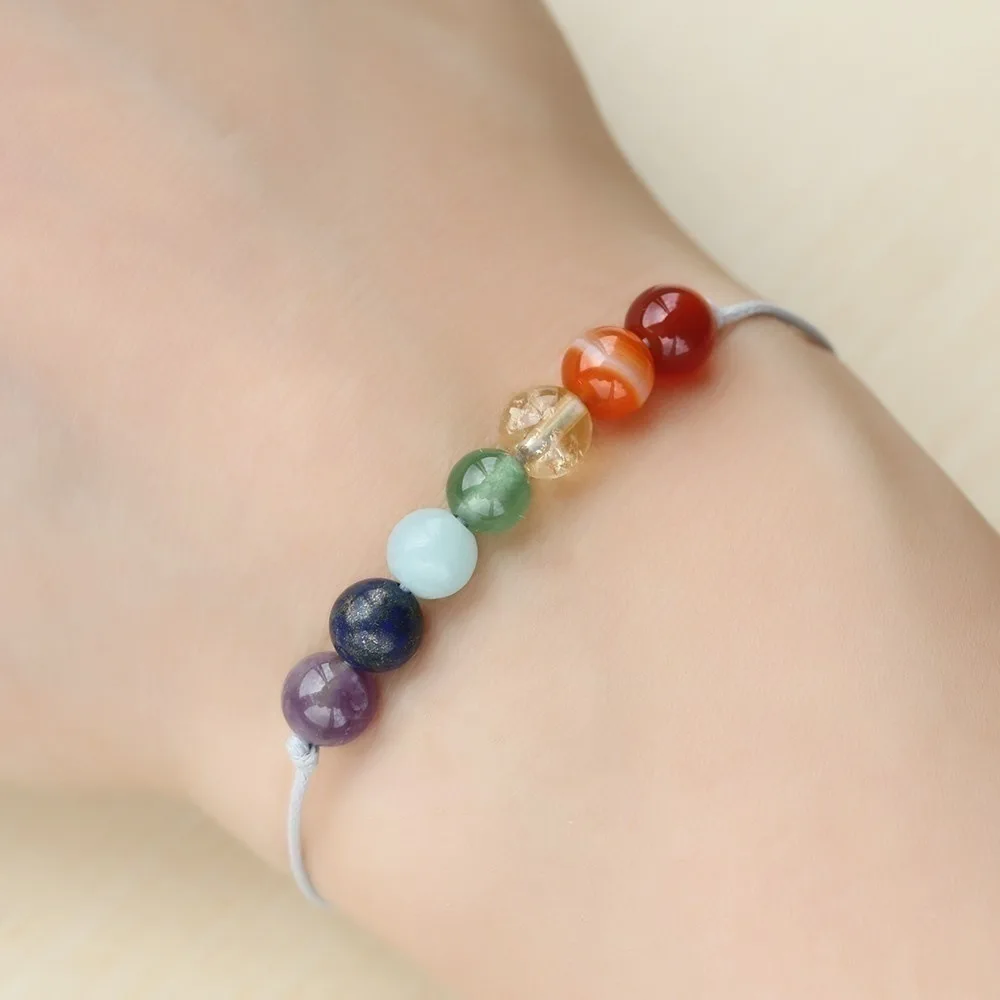 Handmade 6mm Beads 7 Chakra Mixed Stone Healing Chakra Mala Beaded Bracelet for Mens Womens bracelet jewelry