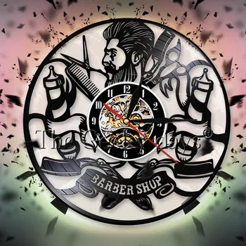 

Barber Shop Wall Decor Hairdresser Silhouette Shadow Decorative Wall Clock 12"Quatz Silent Vinyl Record Wall Clock Wall Watch