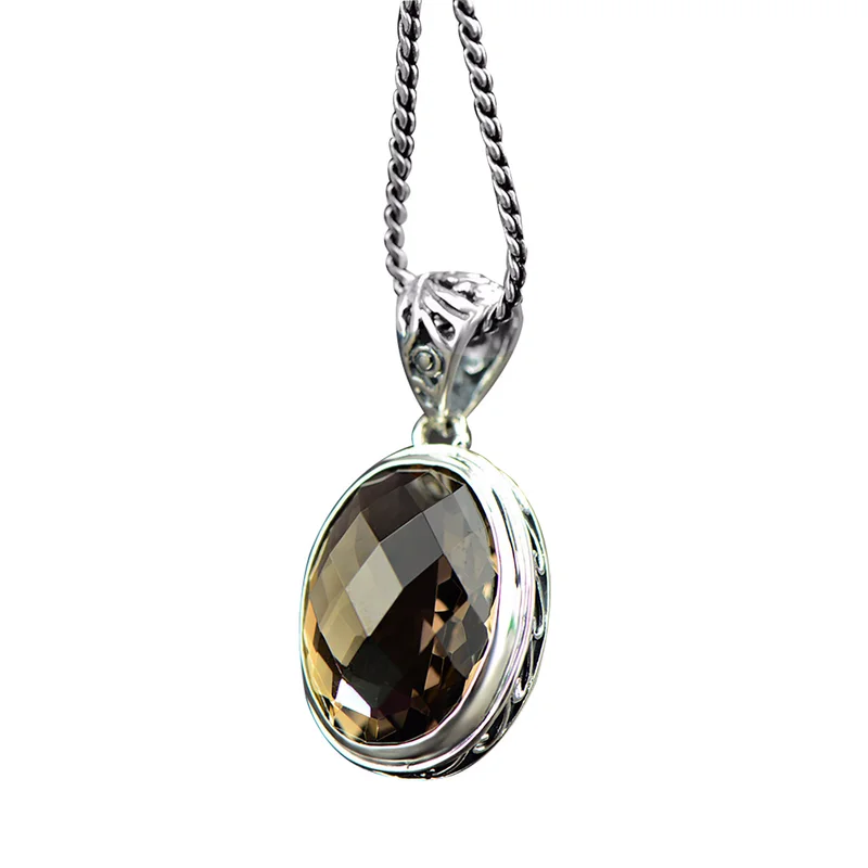 Настоящее серебро 925 ювелирные изделия цитрин кулон для женщин натуральный драгоценный камень винтажные ожерелья и подвески маятник