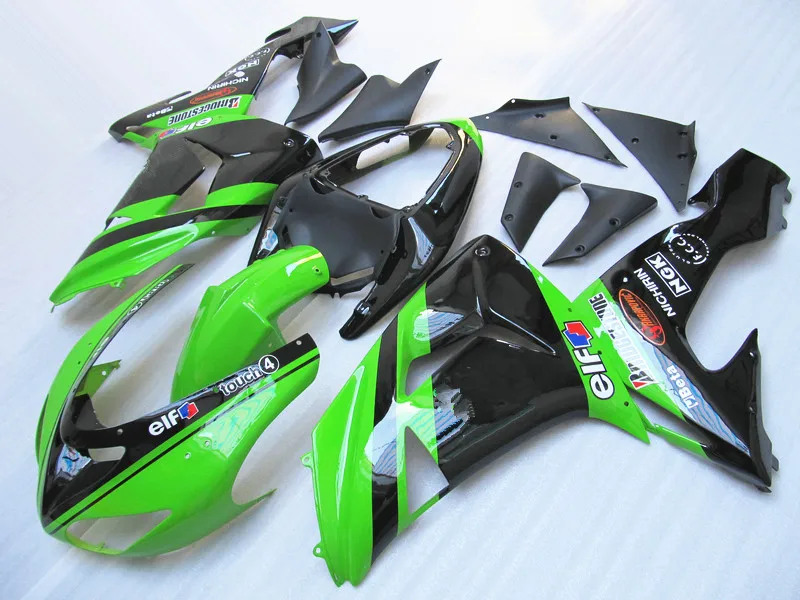 100% подходит для Kawasaki Обтекатели Ninja ZX 10R 2006 2007 Зеленый Черный ABS обтекатель