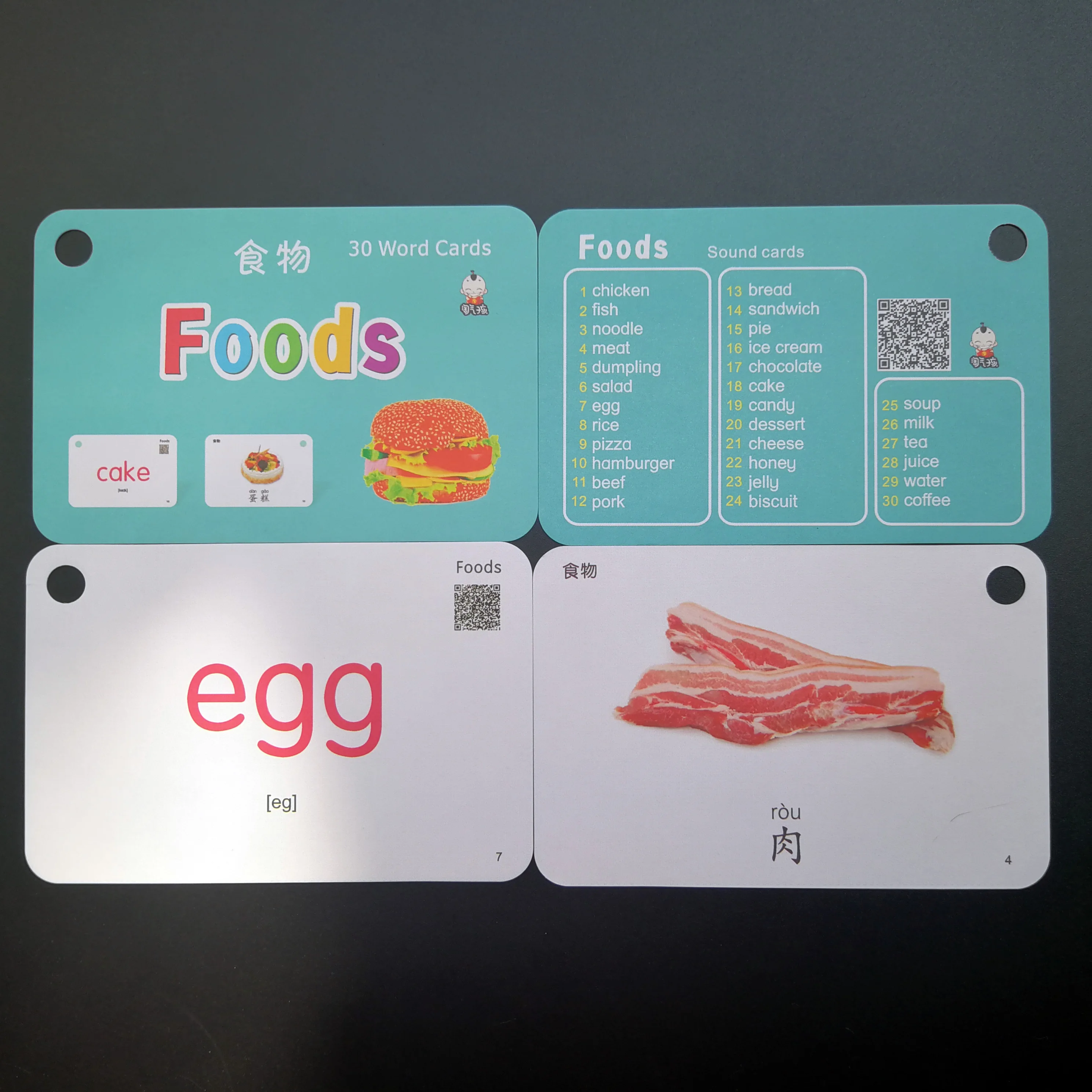 

Foods English and Chinese Picture Word Card Flash Cards Kids With Voice Learning Montessori Educational Toys For Children 32Pcs