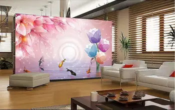 

Custom photo 3d wallpaper Non-woven mural wall sticker Romantic flowers fish painting 3d wall room murals wallpaper