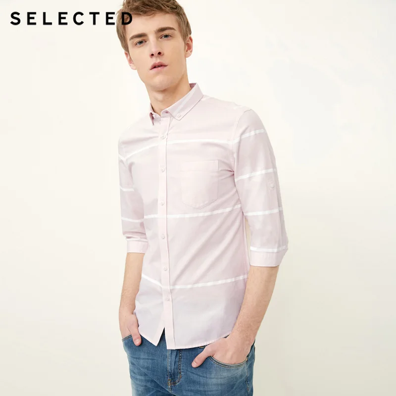 اختيار الربيع الرجال قميص 100% القطن مخطط 3/4 الأكمام أزياء قميص بلوزة الرجال | 418131501