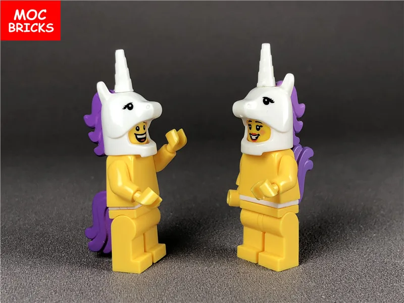 20 компл./лот кубики MOC маска на голову лошадь с рогом Единорог и хвост подходит для