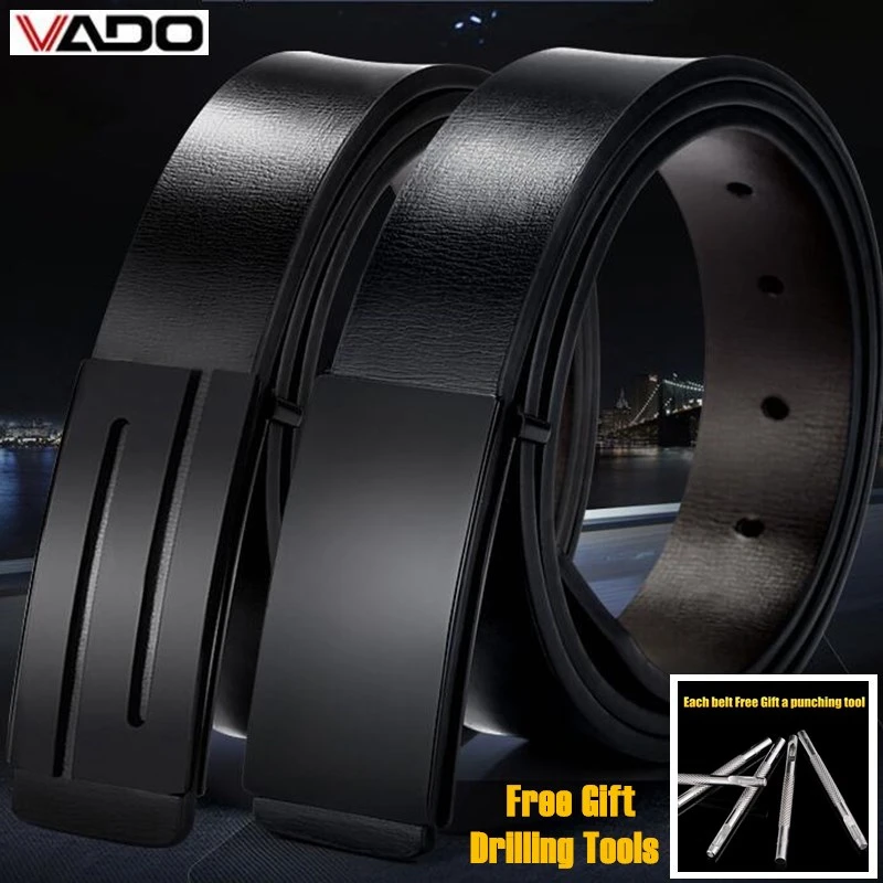 

VADO Pin Buckle 3.3cm Width Men Genuine Leather Belts Waistband,100% Real Cowhide Strap,Punch Style with Belt Buckle+Punch Tools