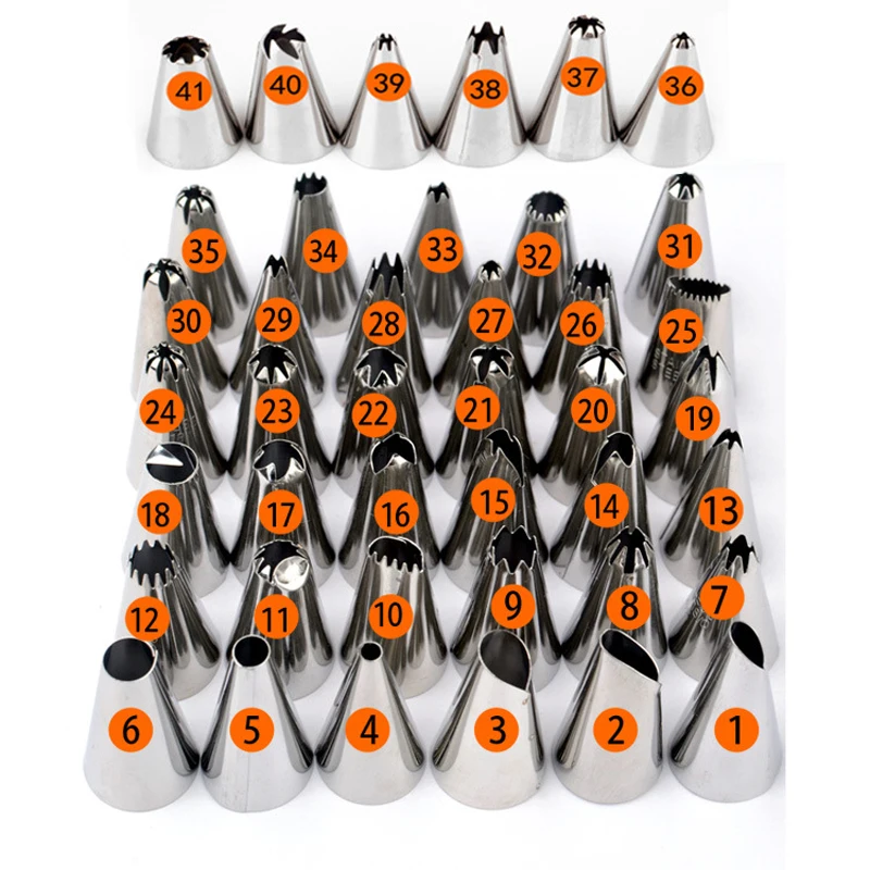 Stainless Steel Bakery and Pastry Tools Cream Cake Decorating Tips Icing Piping Nozzles Set 42 Pcs Various Sizes