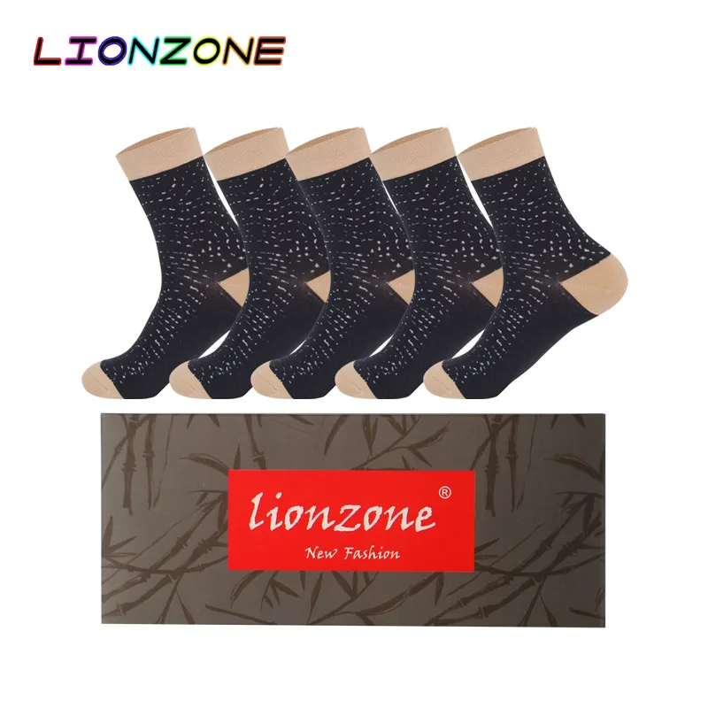 LIONZONE 5 пар/лот мужские зимние Подарочная коробка с носками бамбуковые теплые Дышащие Модные Джокер для отдыха носки на каждый день китайская почта - Цвет: Grey-Box