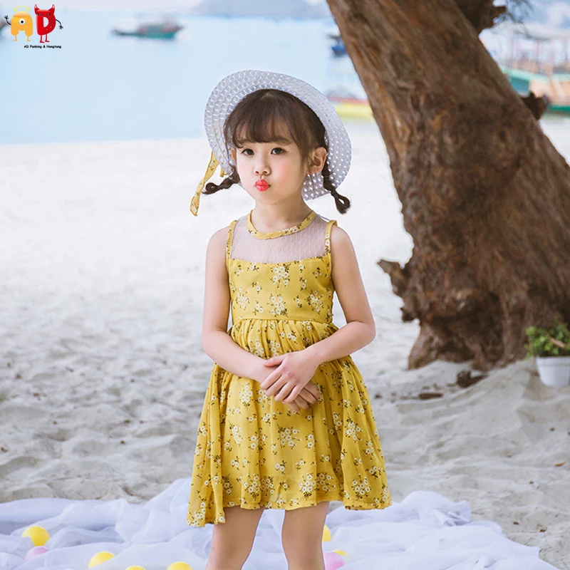 

AD Mesh Shoulder Floral Big Lap Girls Beach Dress For Summer Quality Sewing Children's Clothing Kids Clothes