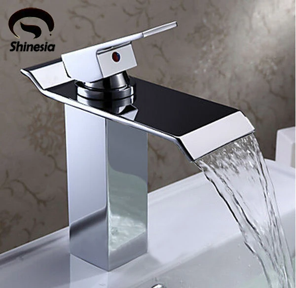 Newly Bathroom Basin Sink Faucet Waterfall Widespread Chrome Polish Single Handle Single Hole Mixer Tap Deck Mounted