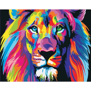 

Framed Pictures Painting By Numbers DIY Oil Painting On Canvas Home Decor Canvas Wall Paintings Animal Abstract Color Lions