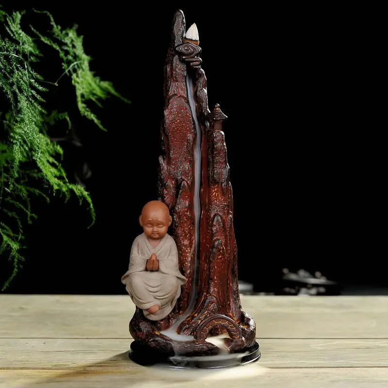 

2019 Encens Humidifier Blessing Of Big Style Ceramic Mountain Back Censer The Little Novice Monk Tower Xiang Furnace Put Clock