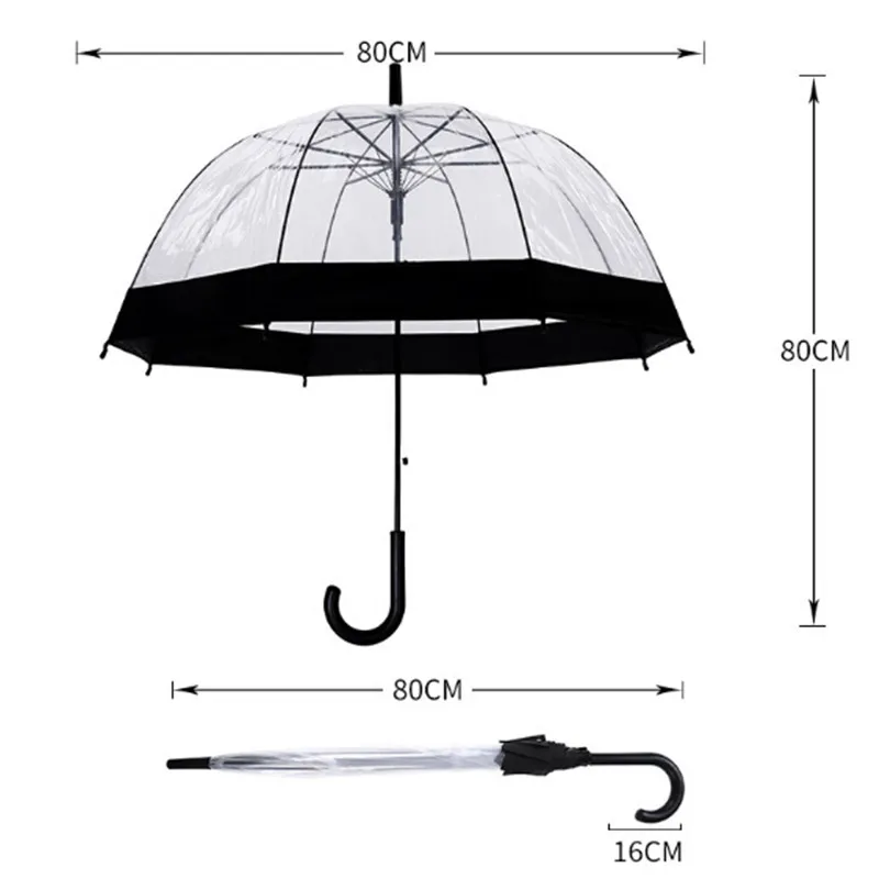 1 шт. пластиковый прозрачный зонтик с длинной ручкой, женский зонтик с грибами, Зонт от дождя, полуавтоматический женский зонтик Y34