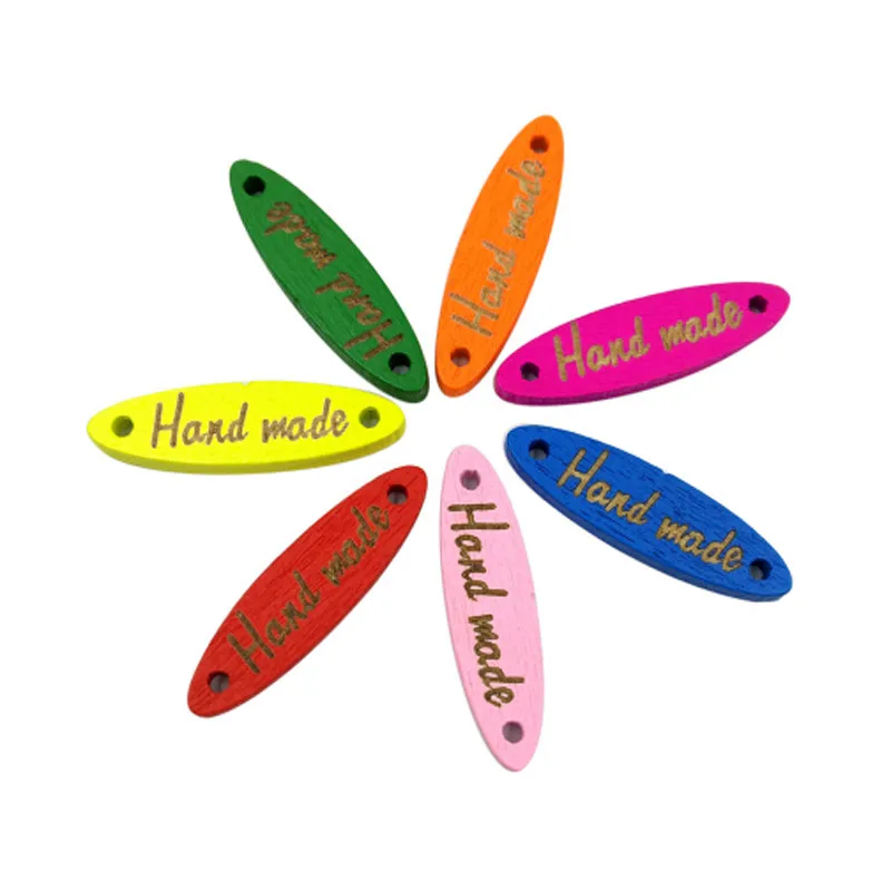 

Hot Sale Name Plates Wooden Labels Tags 100pcs Handmade Wood Buttons 2 Holes Sewing Crafts Accessories With Hand Made Lettering