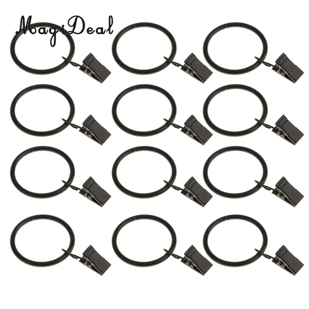  12-Pack Curtain Clip Rings Curtain Glider Hook with Clips for Door Panel Blinds Black