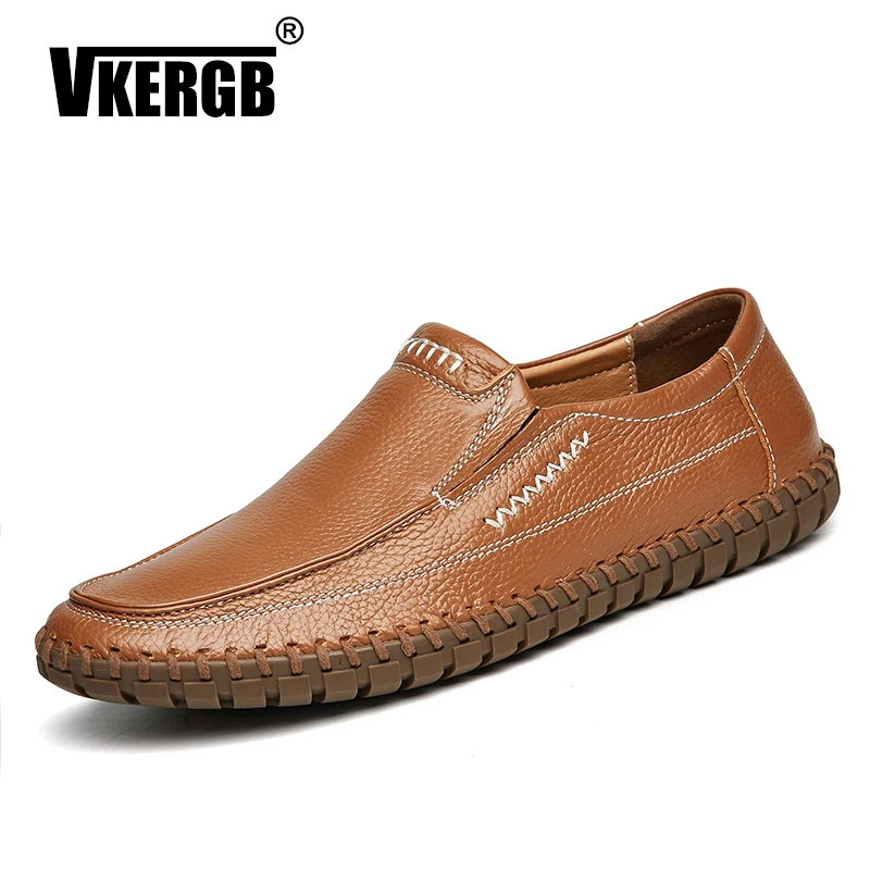

VKERGB Handmade Genuine Leather Men's Flats Casual Brand Men Loafers Comfortable Soft Driving Shoes Slip On Leather Moccasins