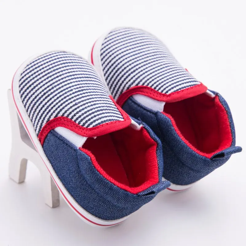 

0-12 M Toddler Born Infant Baby Boys Girls Crib Shoes Dark Blue Striped Pattern First Walkers Soft Bottom Baby Shoes New
