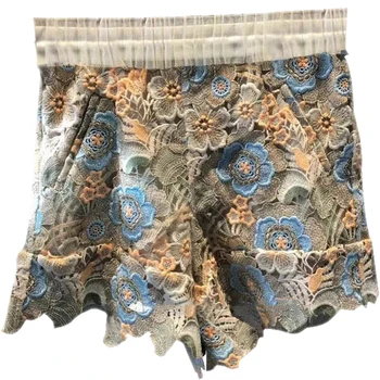 

Hollow Lace Shorts Women brand 2019 Summer Feminino Women Short Beach High Waist Water soluble lace embroidered shorts