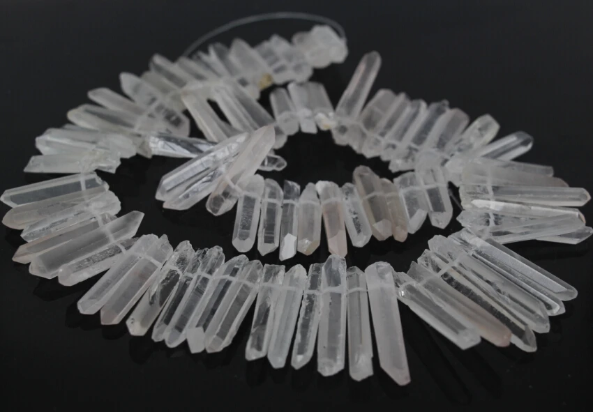 

High Quality Natural Raw Clear Crystal Top Drilled Point Pendant Beads,Crystal Quartz Pillar Graduated Tusk Stick Beads Jewelry