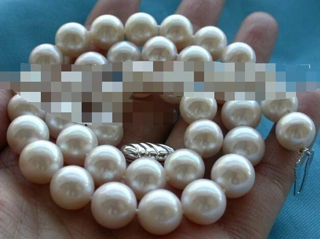 

huij 004907 Genuine Natural 11-12mm White Round Pearl Necklace 925silver clasp