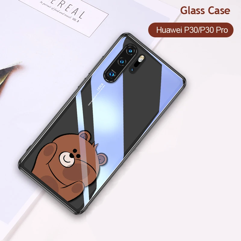 Для huawei p30 P30 Pro стеклянный чехол роскошный модный закаленный милый мультяшный прозрачный стеклянный силиконовый каркас жесткий чехол для huawei p30 pro - Цвет: xiaoxiaoxiong